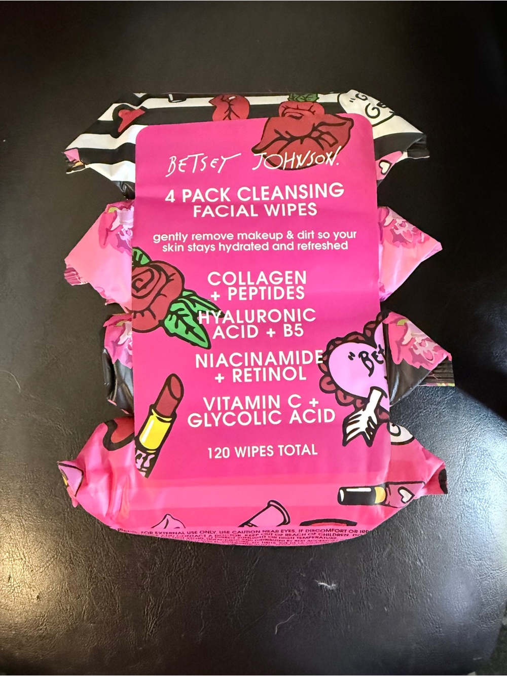 Betsey Johnson Pink Floral 4-Pack Cleansing Facial Wipes
